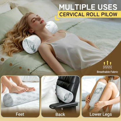 Cervical Roll Pillow, Cylinder Neck Pillow with Removable Washable Cover - size: 4x17in
