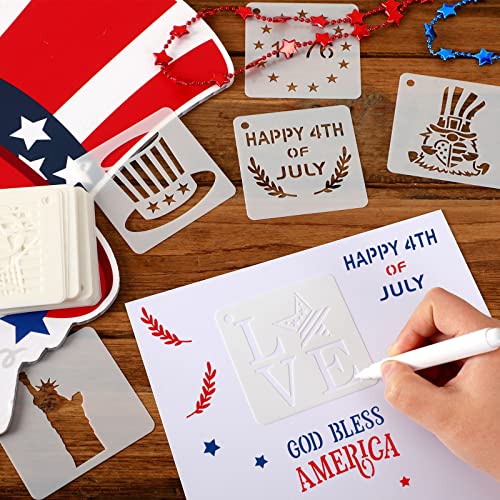 Augshy 56 Pack 4th of July Patriotic Stencils for Americana Painting Crafts | Plastic, Reusable Patriotic Face Paint Rock Drawing Scrapbooking, Wall Floor Decor Art, 3 Inch - style: Patriotic