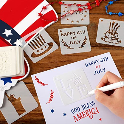Augshy 56 Pack 4th of July Patriotic Stencils for Americana Painting Crafts | Plastic, Reusable Patriotic Face Paint Rock Drawing Scrapbooking, Wall Floor Decor Art, 3 Inch - style: Patriotic