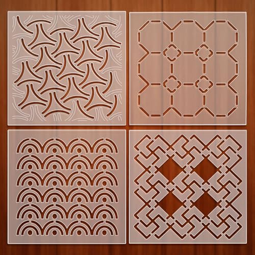 FREEBLOSS 4pcs Acrylic Sashiko Stencil 12 * 12cm Plastic Sashiko Stencil Kit Sashiko Pattern Template Acrylic Embroidery Tool Sashiko Template for Sewing Hand - style: Traditional
