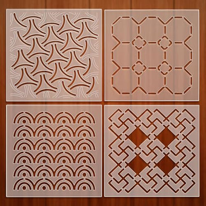 FREEBLOSS 4pcs Acrylic Sashiko Stencil 12 * 12cm Plastic Sashiko Stencil Kit Sashiko Pattern Template Acrylic Embroidery Tool Sashiko Template for Sewing Hand - style: Traditional