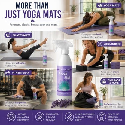 Fresh Mat Yoga Mat Cleaner Spray - Natural Deodorizing Cleaner for Yoga Mats & Fitness Equipment - No-Rinse, Residue-Free Formula with Witch Hazel & Essential Oil, Peaceful Lavender (24 fl oz). - size: 24 Fl Oz (Pack of 1)