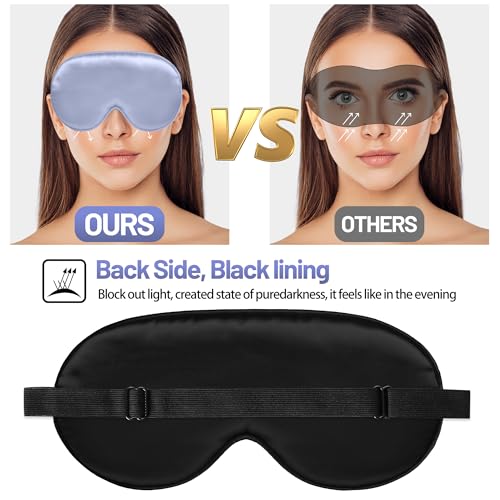 Silk Sleep Mask, Blackout Eye Mask for Sleeping with Adjustable Strap | Light-blocking Blindfold for Men & Women Pressure-Free, Soft Eye Cover Eyeshade for Side Sleeper, Travel Naps(Light Purple) - color: Light Purple