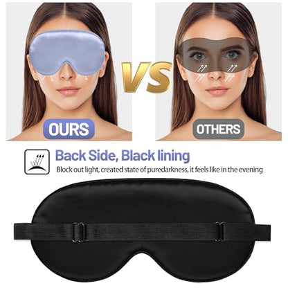 Silk Sleep Mask, Blackout Eye Mask for Sleeping with Adjustable Strap | Light-blocking Blindfold for Men & Women Pressure-Free, Soft Eye Cover Eyeshade for Side Sleeper, Travel Naps(Light Purple) - color: Light Purple
