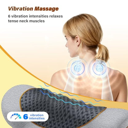 Rechargeable 3-in-1 Neck Massager Pillow with Heat,Vibration & Air Traction - Heated Neck Pillow Massage Hump Soothing Neck Relaxation, Posture Support & Stress Relief