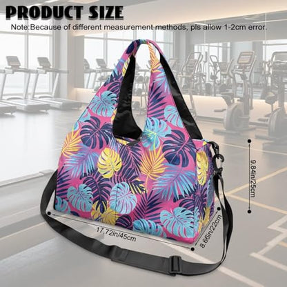 Yoga Gym Bag with Removable Adjustable Shoulder Strap, Shoe Compartment & Top Yoga Mat Holder 17.72x8.66x9.84in - color: Hawaiian Palm Leaf Print