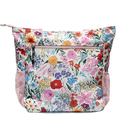 ESVAN Original Floral Water Resistant Large Tote Bag Shoulder Bag for Gym Beach Travel Daily Bags Upgraded - color: A Pink