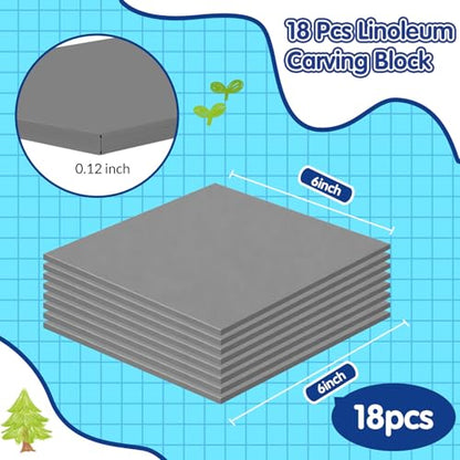 MotiMind 18 Pcs Linoleum Blocks for Printmaking 6 x 6 Inch Rubber Carving Block Soft Gray Linocut Block for DIY Crafting Projects Scrapbook Painting Stamp Making - size: 6 x 6 Inch