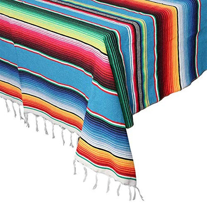 OurWarm 59 x 84 Inch Square Mexican Tablecloth Serape Blanket, Topic Blue - color: Blue