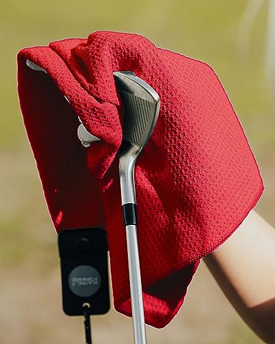 Magnetic Golf Towels for Golf Bags with Clip & Ultra Strong Magnet - Waffle Weave Microfiber Towel for Secure Hold on Bags & Carts - Ideal Club Cleaner & Accessories - Red - color: Red