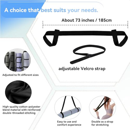 Adjustable Yoga Mat Strap Carrier, Thick Wide Yoga Mat Holder with Hook-and-loop fastener for yoga enthusiast, Travel Gym, Black Non-Slip Yoga Straps for Carrying Mats
