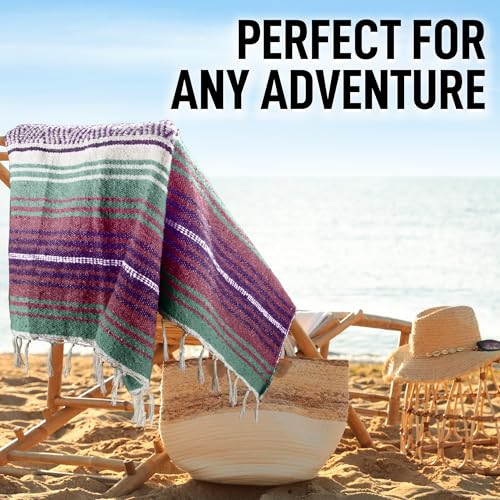 Hydration Nation Authentic Extra Large Mexican Blanket (70"x50") - Handwoven Yoga, Serape- Artisanal Falsa, Beach, Camping, Picnic, Outdoor - Dawn - color: Dawn