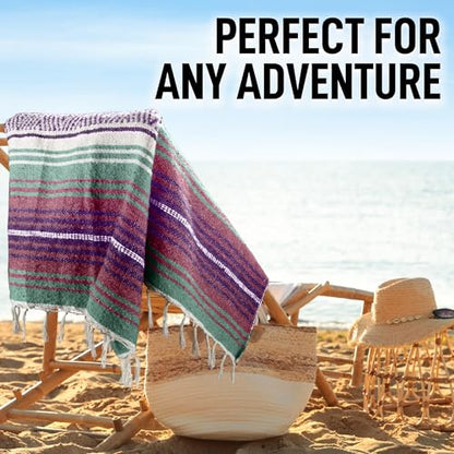 Hydration Nation Authentic Extra Large Mexican Blanket (70"x50") - Handwoven Yoga, Serape- Artisanal Falsa, Beach, Camping, Picnic, Outdoor - Dawn - color: Dawn