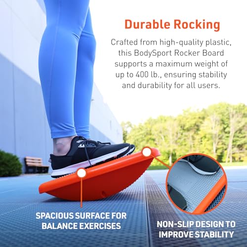 Body Sport Rocker Board for Balance Training, Ankle Rehab and Physical Therapy | Non-Skid Wobble Board for Standing Desk and Home Gym | 14 In. | 400 lb. Capacity