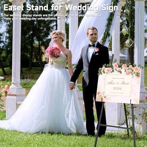 Black Easel Stand for Sign, 4-Tier Display Easel with Adjustable Chain | Heavy Duty Art Easel for Painting, Wedding Sign, Party, Posters & Commercial Display