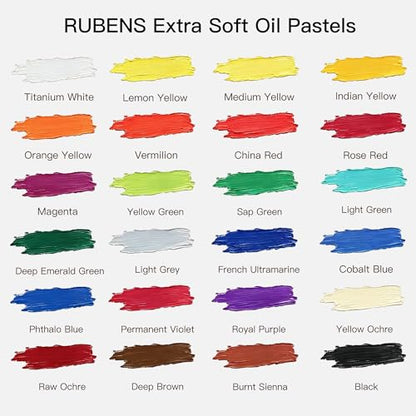 rubens Oil Pastels 24 Colors, Painting Kit, Art Supplies, Includes Oil Pastels Set, 1 Palette Knife, 1 Roll of Masking Tape, 30 Sheets Oil Pastel Paper, 1 Base Plate - color: 24 Basic Colors Set