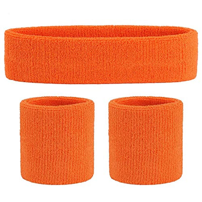 ONUPGO Sweatband Set Sports Headband Wristband Set Sweatbands Terry Cloth Wristband Wrist Sweatband Headbands Moisture Wicking Sweat Absorbing Head Band - color: Orange