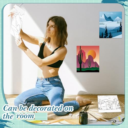 Sherr 12 Pcs Pre Drawn Canvas for Adults,Landscape,8 x 10 Inch | Pre Printed Canvas, Sip and Paint Party Canvas Painting Kit, for Holiday Painting Crafts Favor - size: 8 x 10 Inch, style: Landscape