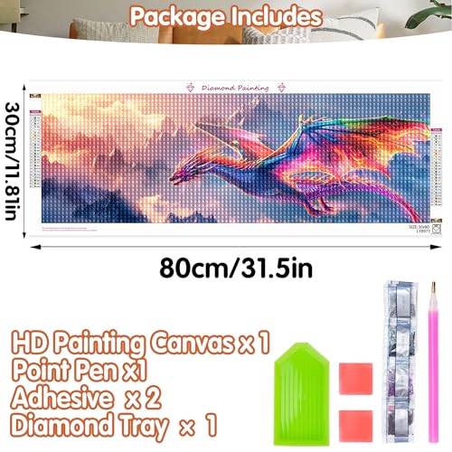 SKRYUIE 5D Large Diamond Painting KitsDragon - DIY Diamond Art Kits for Adults, Full Round Drill - Crystal Embroidery Cross Stitch - Craft for Wall & Office Decor - 12x30 inch / 30x80 cm C18 - color: colorful-7