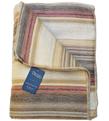 DAVLINA, Alpaca Wool Throw Blanket | Super Soft, Lightweight, Breathable and Hypoallergenic | Non-Itchy or Scratchy (Beige Brown Varicolored, Striped) - color: Beige Brown Varicolored