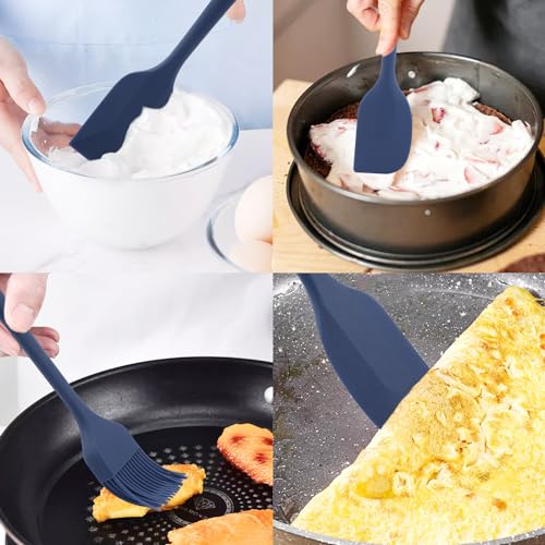 Silicone Spatulas Set, Rubber Spoon Spatula Heat Resistant Spoonula One Piece Design Seamless Spatula Non-Stick Scrapers Baking Mixing Tool (Dark Blue) - color: Dark Blue