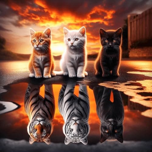 Cat Diamond Art Kits for Adults, Tiger Diamond Painting Kits 14x14 Inch | Full Drill Tiger Diamond Painting Kits For Adults, Diy Round Paint By Diamonds For Home Decor Gifts 14x14 Inch - color: Cat and Tiger