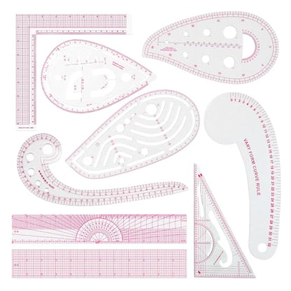 Fashion Clear Metric Sewing Ruler Set, French Curve Pattern Ruler Kit for Beginners Tailors Designers (A-9-Piece Set) - color: A-9-Piece Set