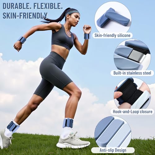 Ankle Wrist Weights for Women 2lbs/4lbs Pairs Adjustable Silicone Weights - color: Gradient Blue, size: 2 lbs Pair (1 lb Each)