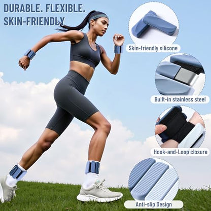 Ankle Wrist Weights for Women 2lbs/4lbs Pairs Adjustable Silicone Weights - color: Gradient Blue, size: 2 lbs Pair (1 lb Each)
