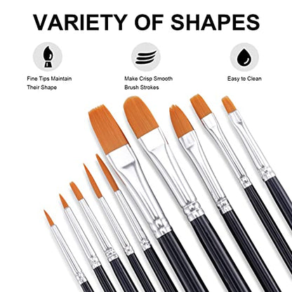 GOTIDEAL Paint Brushes, Acrylic Paint Brushes, 10 Pcs Round Pointed Tip | Small Nylon Hair, for Acrylic, Oil and Gouache, Body, Face Nail Art and Rock Painting, Perfect for Kids & Adult