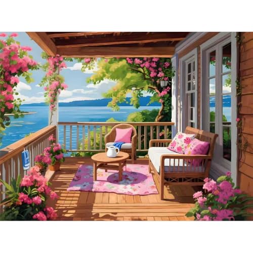 cupmod Seascape Paint by Numbers Kit for Adults Beginners, Beach Landscape Adult Paint by Numbers on Canvas, Acrylic Painting by Number Canvas for Home Decor (16x20inch) - color: MT22389