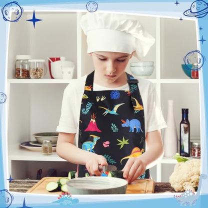 2 Pack Kids Apron, Cute Cooking Aprons, Waterproof Art Apron with Pockets, Toddler Painting Artist Apron Adjustable - color: Space and Dinosaurs, size: 40*50cm