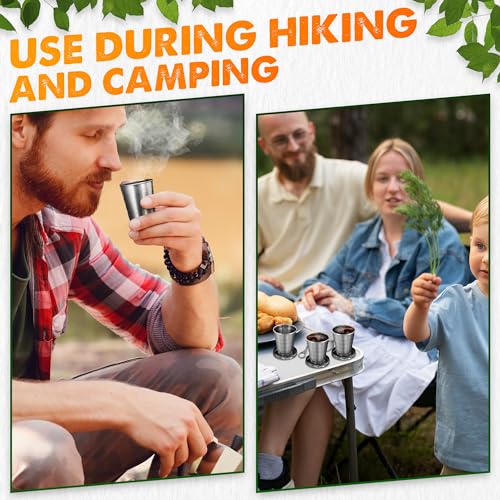 Collapsible Travel Cup with Lid 2.5Oz (75ml) - Leak-Proof Сollapsible Shot Glass Keychain, Highly Portable, Made of Rust & Bend Resistant Stainless Steel - Foldable Cup for Traveling, Fishing, Camping | Small Collapsible Cup with Lid for Camping, Travel a