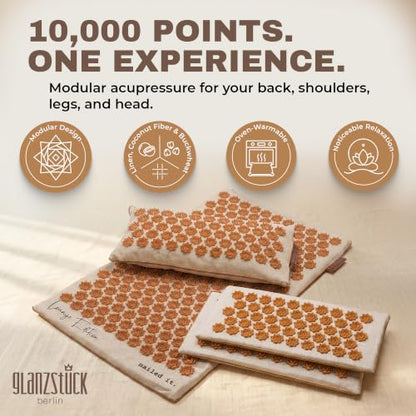 Glanzstück Berlin® XXL Acupressure Mat Set Fullbody Edition - 9,350 Flower Tips, 2 Add- On Modules, Linen Cover, Coconut Fiber Fill, Pillow & Carry Bag - Up to 42.5" x 16.5" Full Body Massage Mat - size: 2X-Large Fullbody Edition
