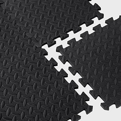 CAP Barbell Exercise Mat Interlocking Puzzle Mat, Diamond Plate Texture, Covers 12 Sq Ft, Black 12 x 12 x 1/2