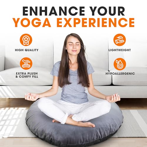 Cheer Collection Extra Large Floor Pillow, 32" Round Meditation Cushion, Oversized Yoga Pillow & Floor Cushions for Adults, Floor Pillows for Sitting, Meditation, and Seat Cushion -Grey - color: Large Grey