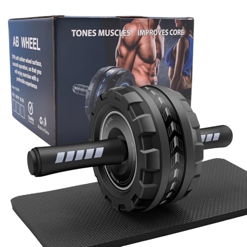 Ab Roller Wheel,Stable Wide Wheel For Beginner,Men,Women,Abs & Core Workout Equipment For Home Gym With Knee Pad,Abdominal Wheel For Full-Body Strength Training - color: silvery wide wheel