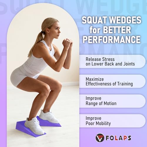 Folaps Squat Wedge Block with Guide for Heel Elevated Squat Weightlifting Slant Board for Squats with Carry Bag to Improve Mobility Balance and Strength Performance - color: Purple