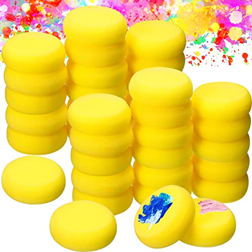 Zhehao 60 Pcs Round Painting Sponge 3 Inch Yellow Synthetic Artist Sponges for Painting, Crafts, Ceramics, Pottery, Watercolor, Household Use
