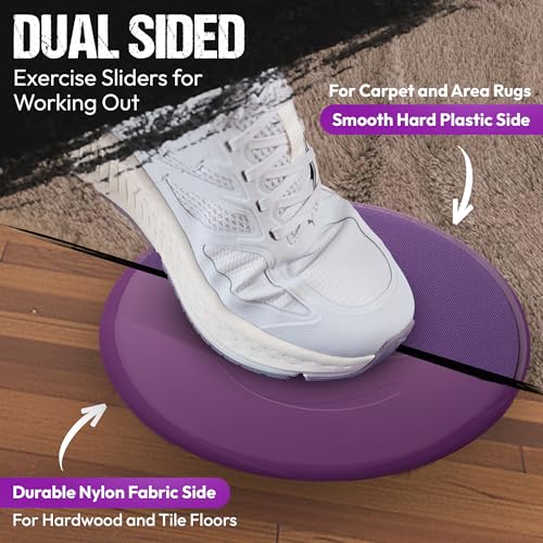 Gliding 9” Sliders for Working Out on Any Floor, 1 Pair + 4 Videos - color: Purple