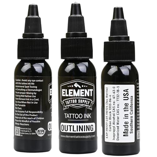 Element Tattoo Supply Black Tattoo Ink for Skin, 1oz Bottle | professional black ink for skin, smooth reliable flow, deep bold saturation, USA made, vegan formula, trusted by artists - size: 1oz