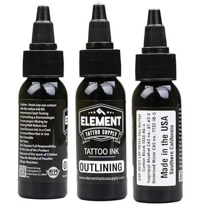 Element Tattoo Supply Black Tattoo Ink for Skin, 1oz Bottle | professional black ink for skin, smooth reliable flow, deep bold saturation, USA made, vegan formula, trusted by artists - size: 1oz