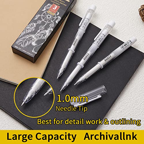 Qionew White Gel Pen Set, 1mm Gel Ink Pens Opaque White Archival Ink Pens for Black Paper Drawing, Sketching, Illustration, Card Making, Bullet Journaling - size: 1 Count (Pack of 3), style: White