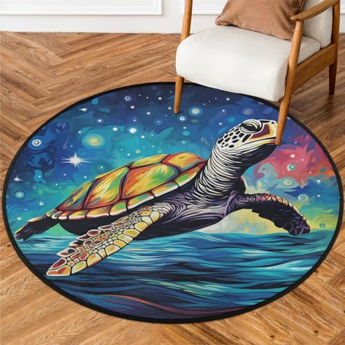 Ocean Turtle Round Area Rug 3Ft Abstract Turtle Circle Carpet Floor Mat - color: Ocean Turtle, size: 3 ft
