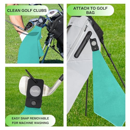 Magnetic Golf Towels for Golf Bags with Clip & Ultra Strong Magnet - Waffle Weave Microfiber Towel for Secure Hold on Bags & Carts - Ideal Club Cleaner & Accessories - Aqua - color: Aqua