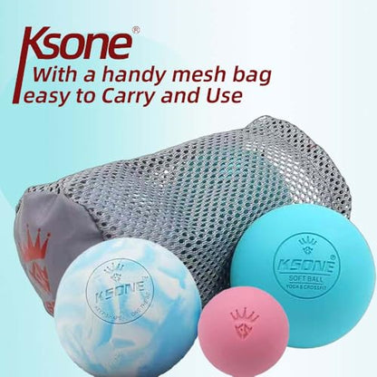 KSONE Massage Lacrosse Balls -Massage Balls for Myofacial Release&Trigger Point Therapy-Set of 2-Hard Lacrosse Massage Ball &Soft Massage Ball with one mini Ball - color: Multi Blue