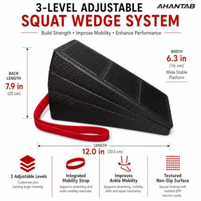 3-Piece Adjustable Squat Wedge Block for Heel Elevated Squats, Slant Board for Squats, Stretching & Ankle Mobility
