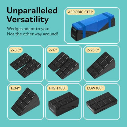 Squat Wedge Block Set of 3/5 - 960 LBS Capacity - Slant Board for Calf Stretching with 5 Stackable Angles - Calf Stretcher Slant Board - Workout Equipment - EPP Material for Exercise Equipment & Physical Therapy - color: Blue&Blue