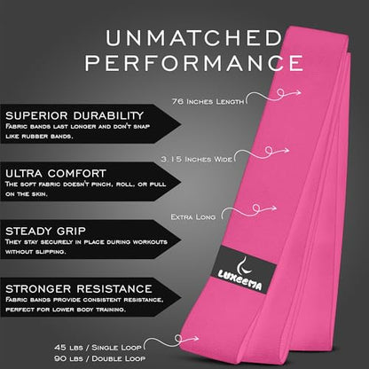 Premium 76" Extra Long Resistance Band for Working Out, 3" Wide Non-Slip Fabric Exercise Band for Stretching, Yoga, Strength Training & Physical Therapy (Pink)