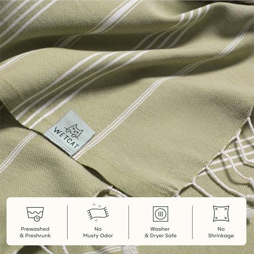WETCAT Turkish Beach Towel Oversized (38"x71") 100% Turkish Cotton, Made in Turkey - Sand Free, Extra Large, Ultra Soft, Quick Drying, Compact & Lightweight for Travel - Sage Green - color: Sage Green, size: Beach Towel (38" x 71")